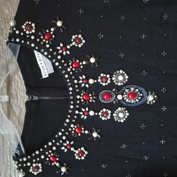 Alice + Olivia Beaded Pearl Embellished Short Sleeve Sweater Neiman Marcus M - Picture 6 of 12